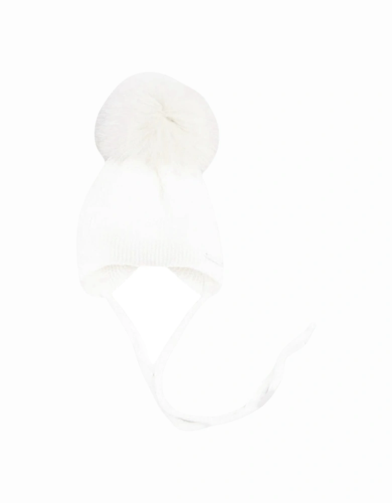 Ivory Knit Faux Fur Tie Hat