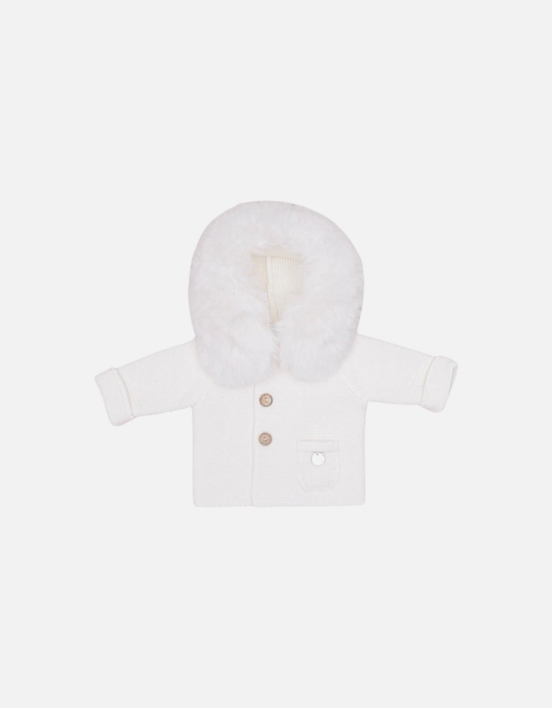 Ivory Knit Faux Fur Cardigan