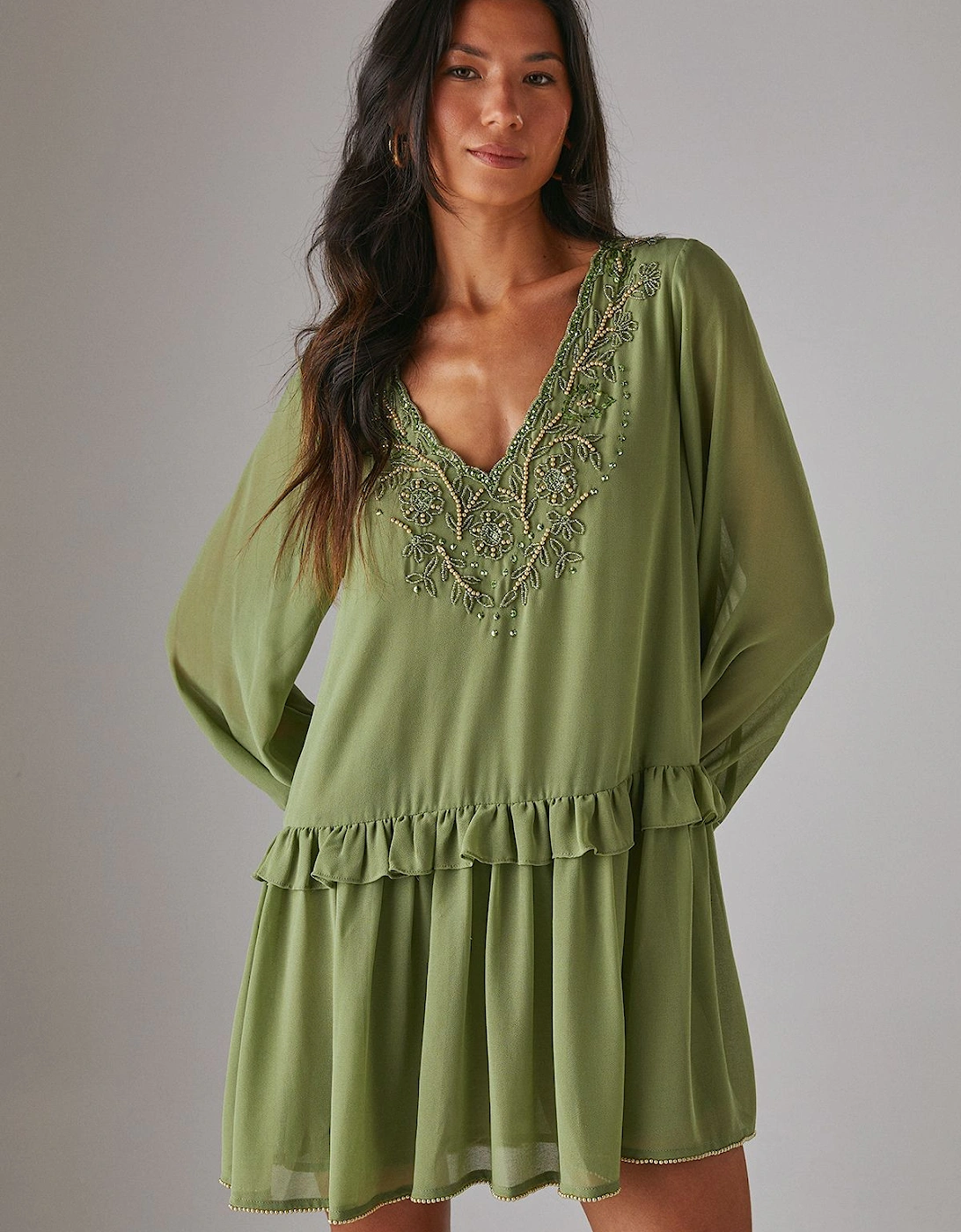 Hand Embellished Chiffon Sequin Mini Smock Dress, 2 of 1