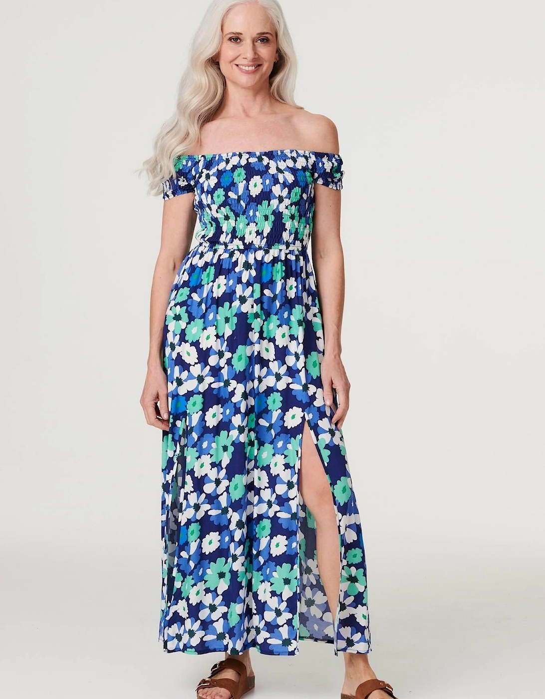Floral Bardot Split Hem Maxi Dress, 2 of 1