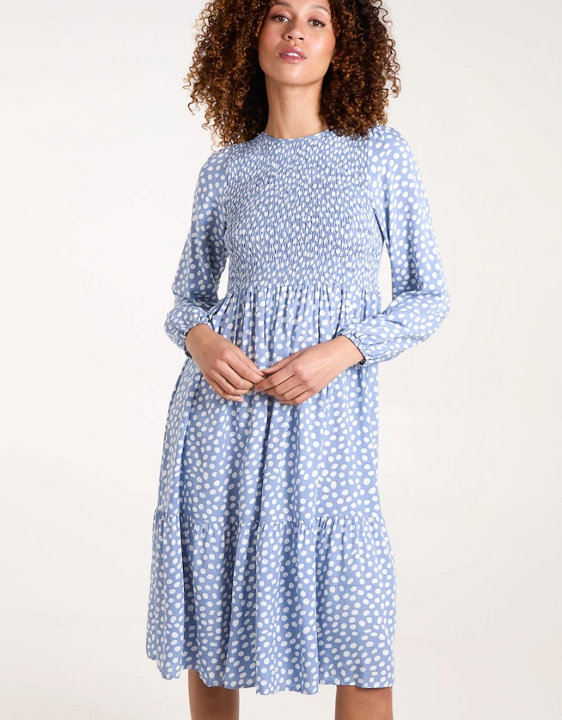 Shirred Bodice Balloon Sleeve Midi Dress, 2 of 1