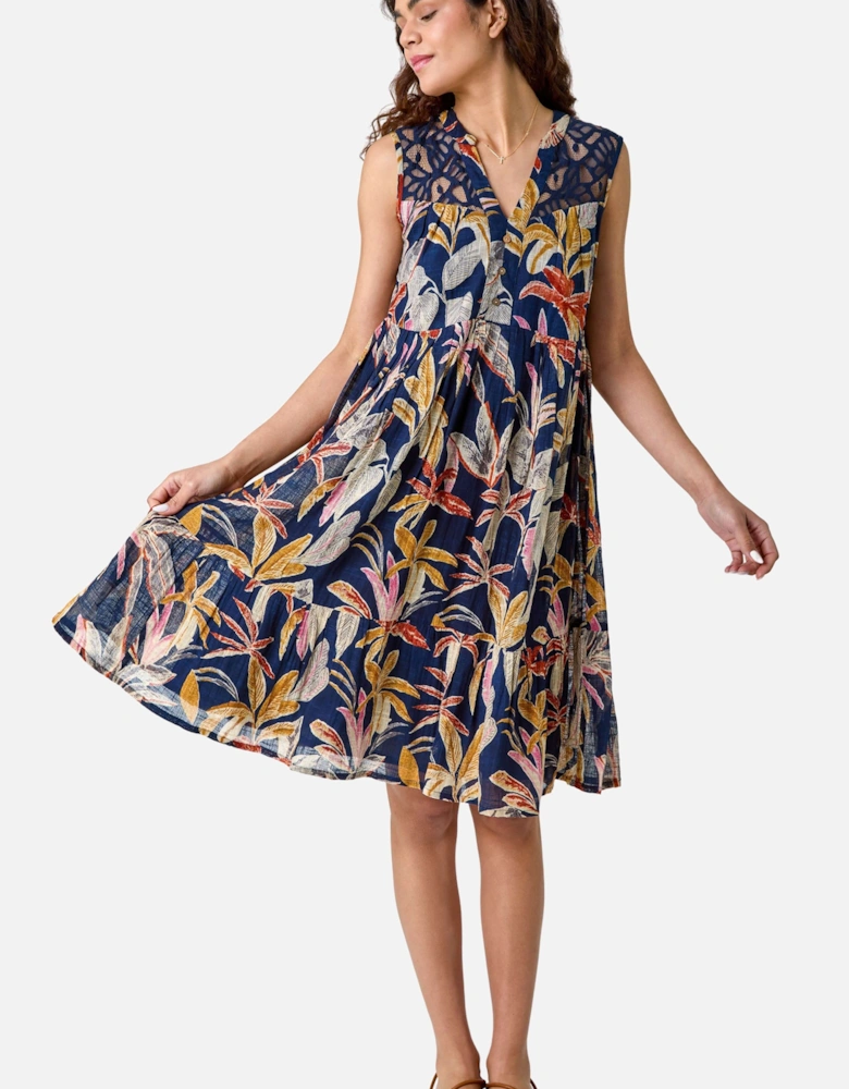 Cotton Tropical Lace Detail Tiered Dress