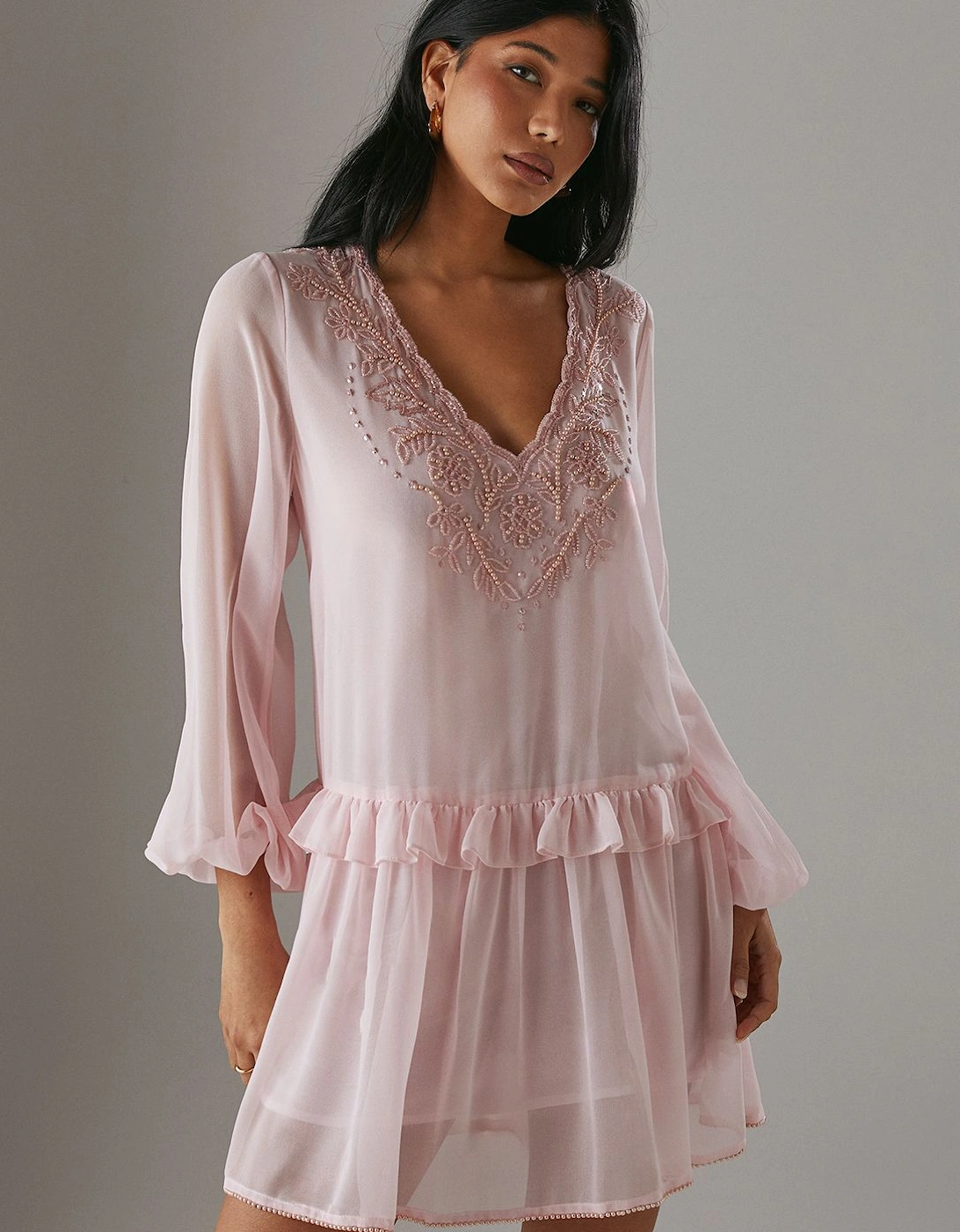 Hand Embellished Chiffon Sequin Mini Smock Dress, 2 of 1