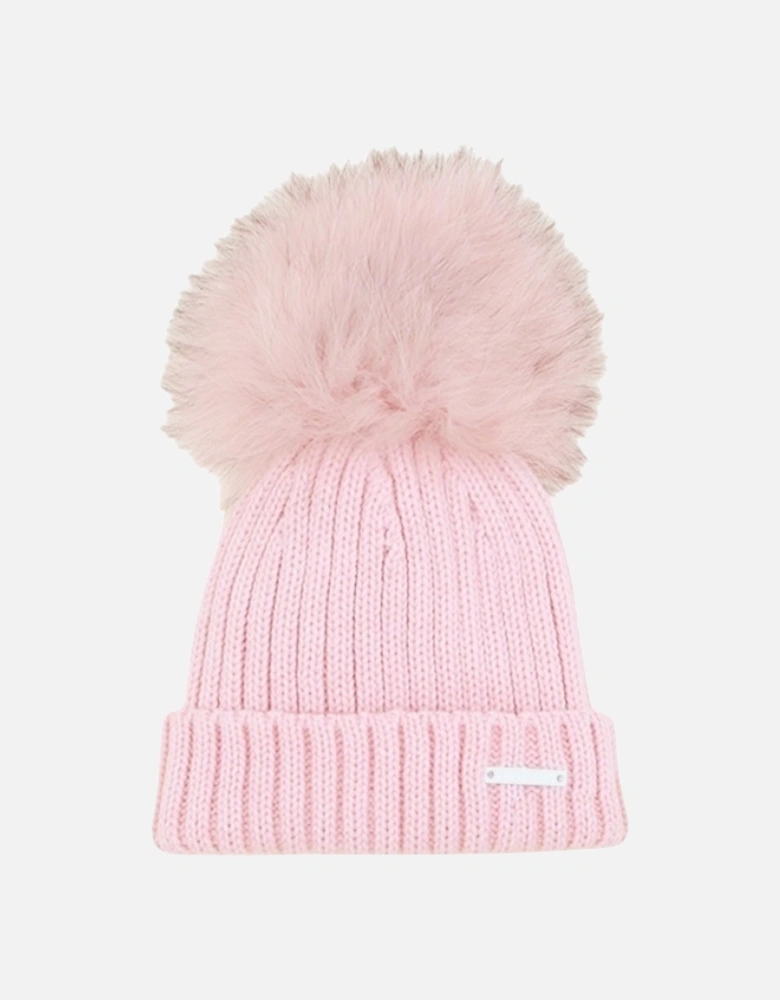 Powder Pink Knit Faux Fur Hat