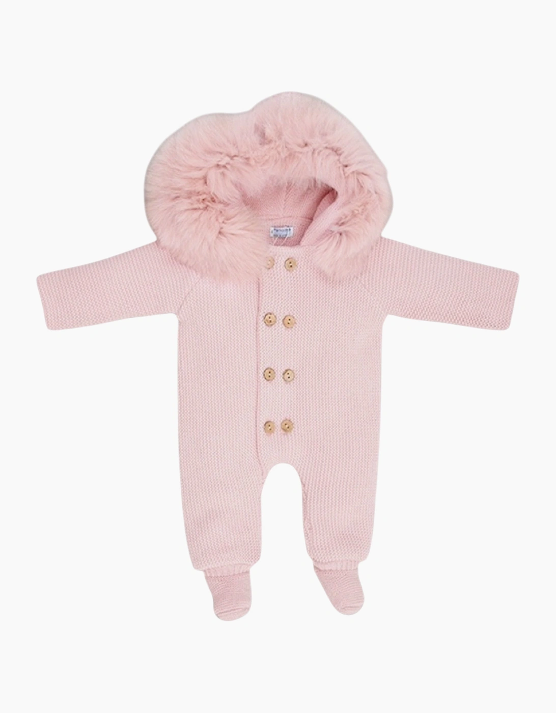 Pangasa Baby Girl's Powder Pink Knit Faux Fur Pramsuit - Size: 3-6 months