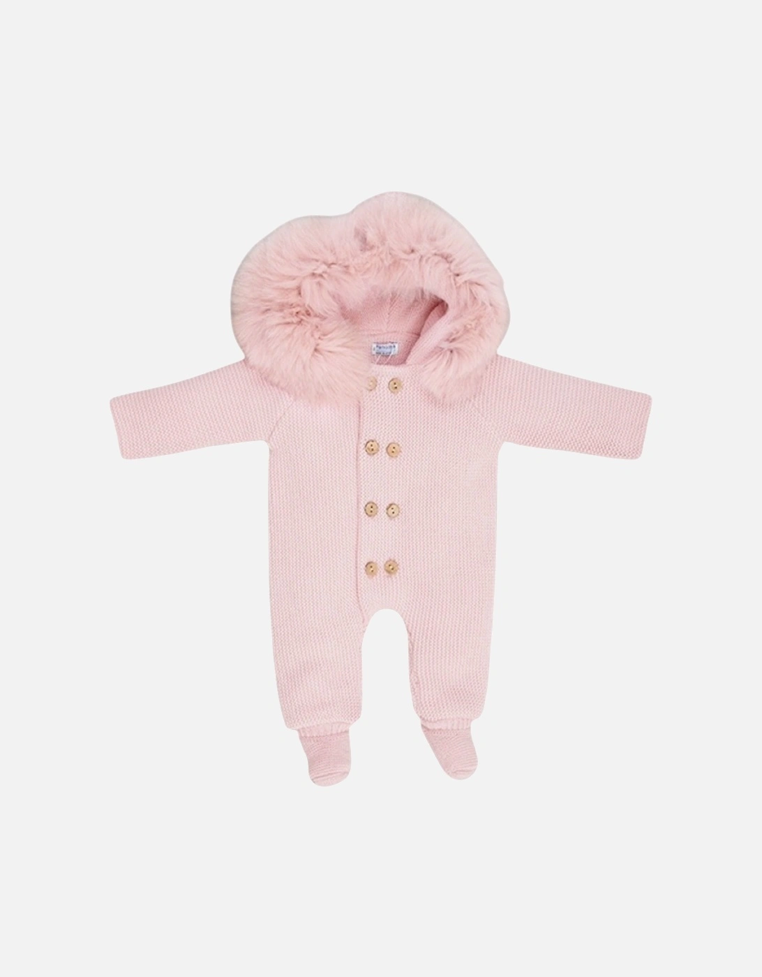 Powder Pink Knit Faux Fur Pramsuit, 3 of 2