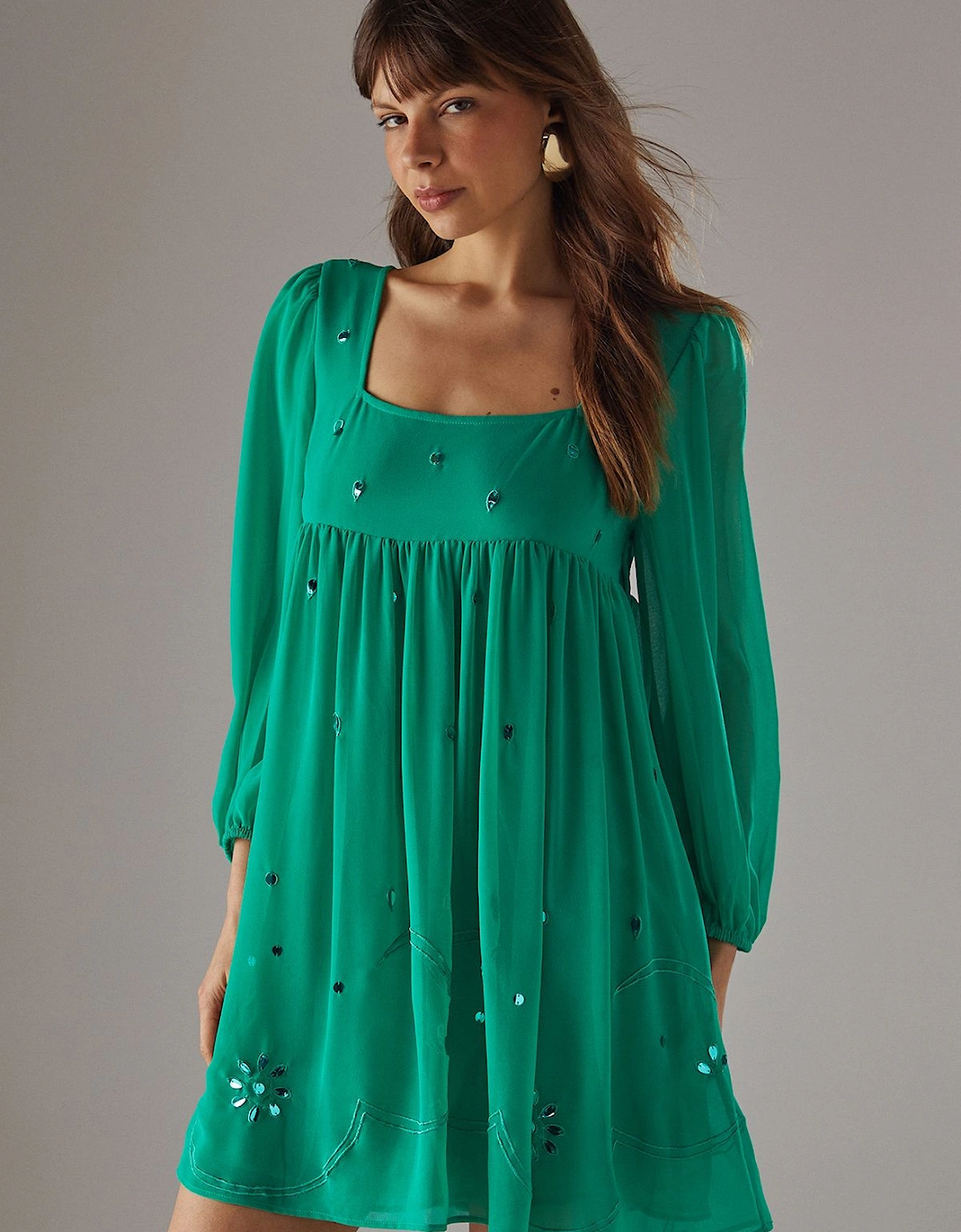 Hand Embellished Sequin Square Neck Mini Dress, 2 of 1