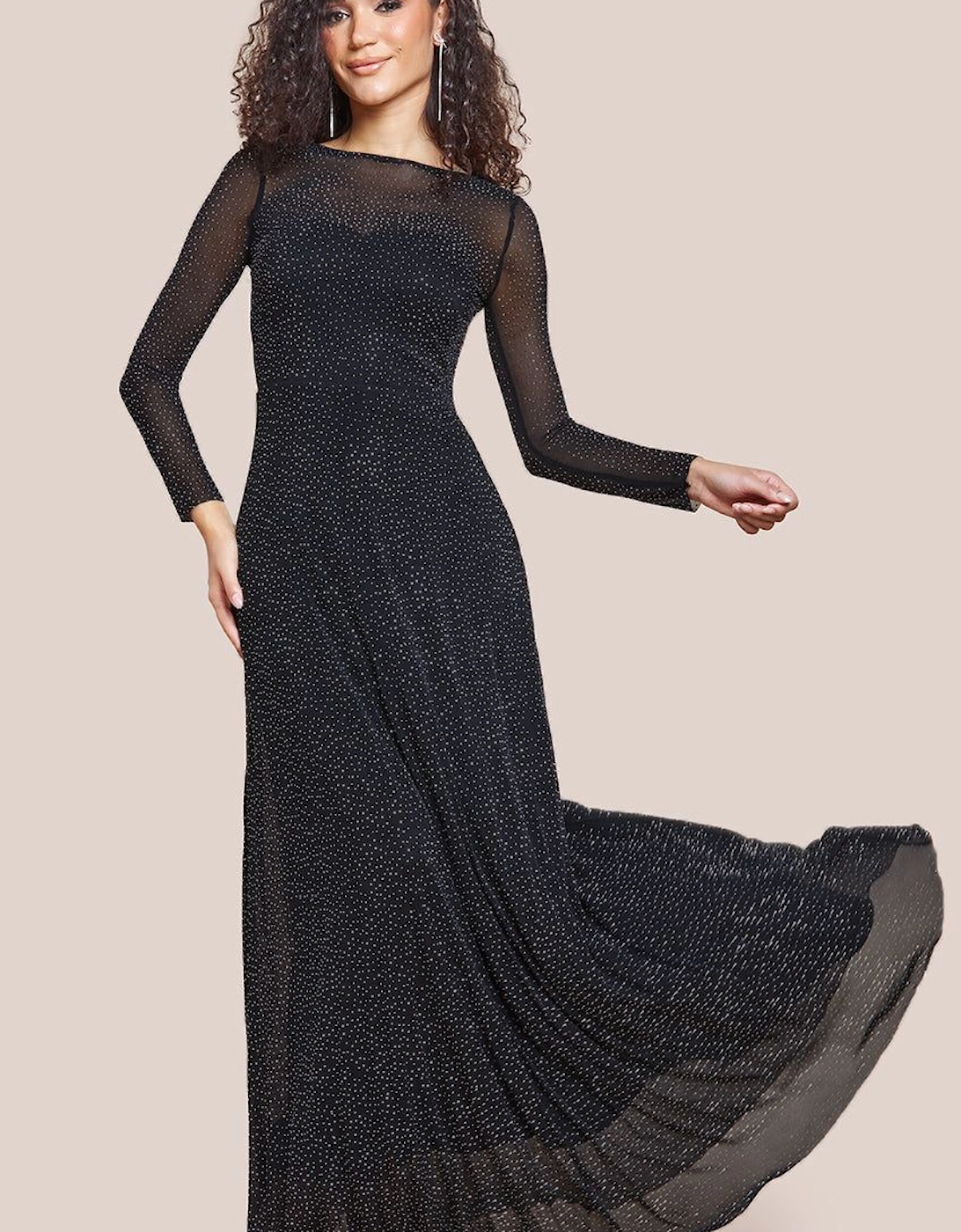 Hotfix Diamante Mesh A Line Long Sleeve Maxi Dress, 2 of 1