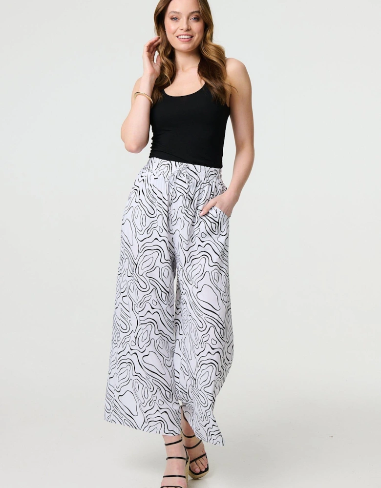 Abstract Print High Waist Wide Leg Trousers