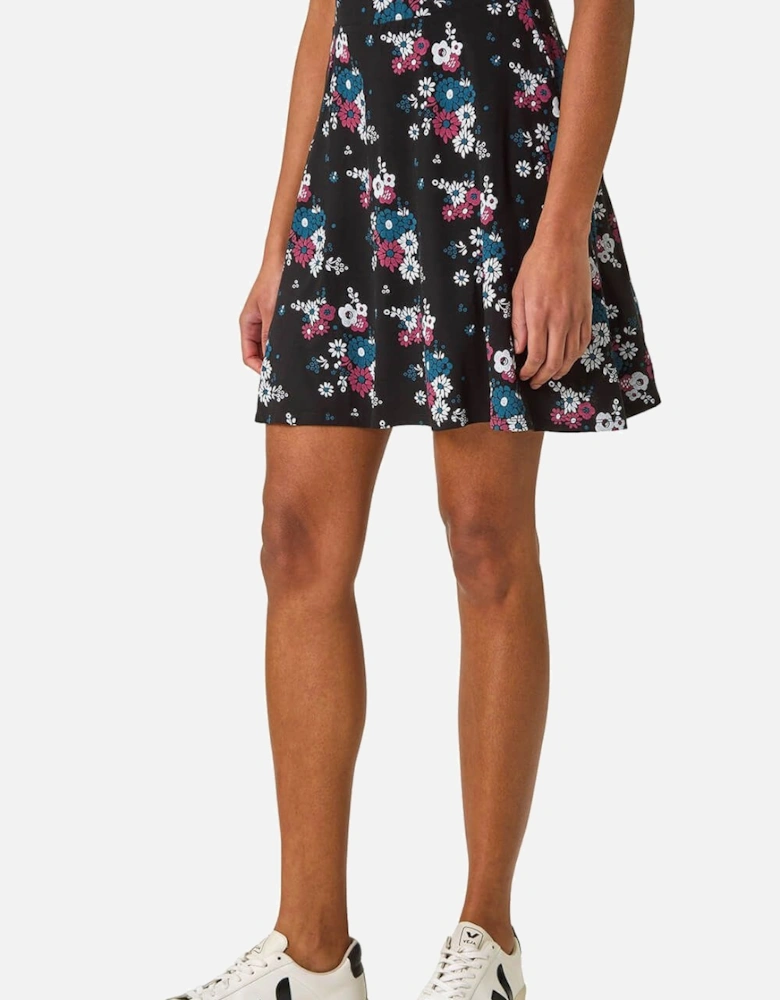 Floral Print Skater Stretch Skirt
