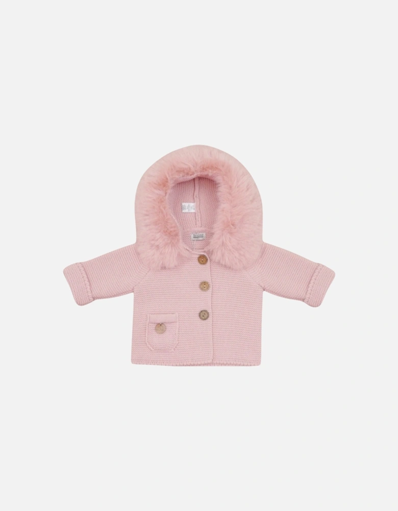 Powder Pink Knit Faux Fur Cardigan