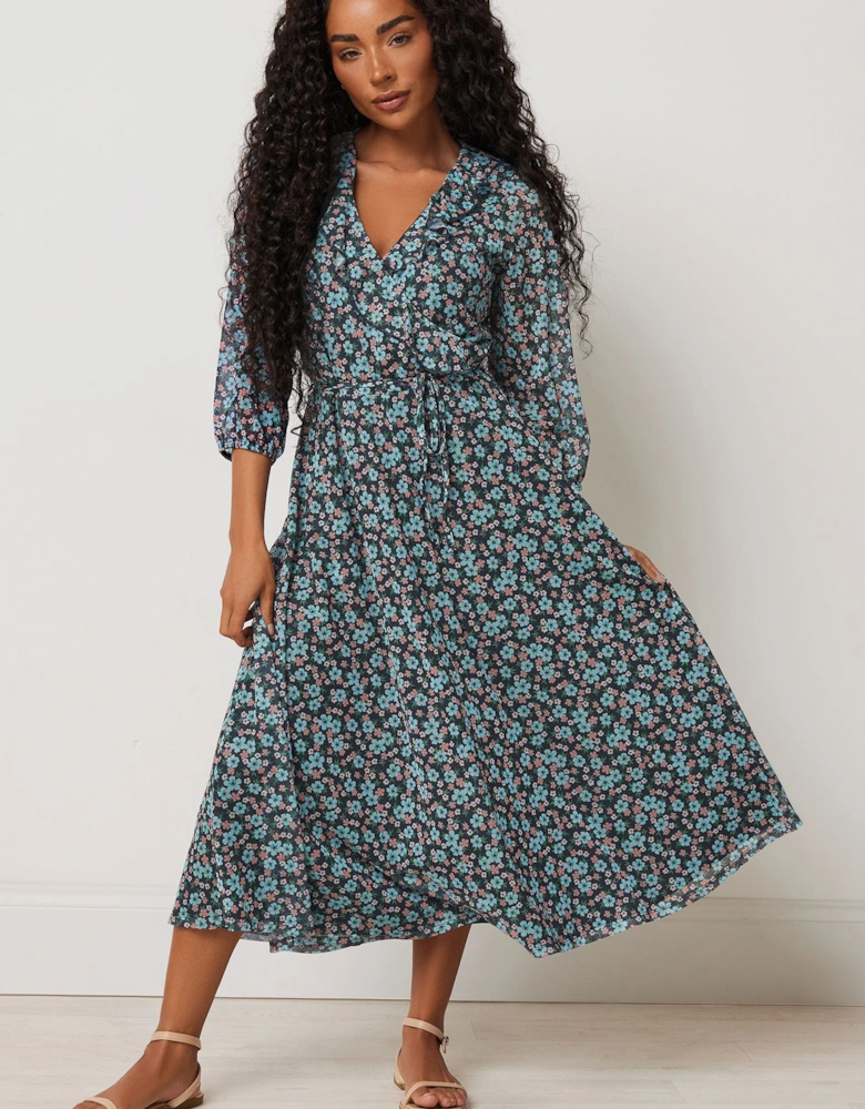Floral Ruffle Wrap Dress