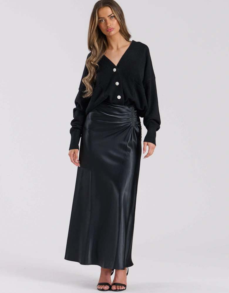 Satin Ruche Detail Aline Midi Skirt