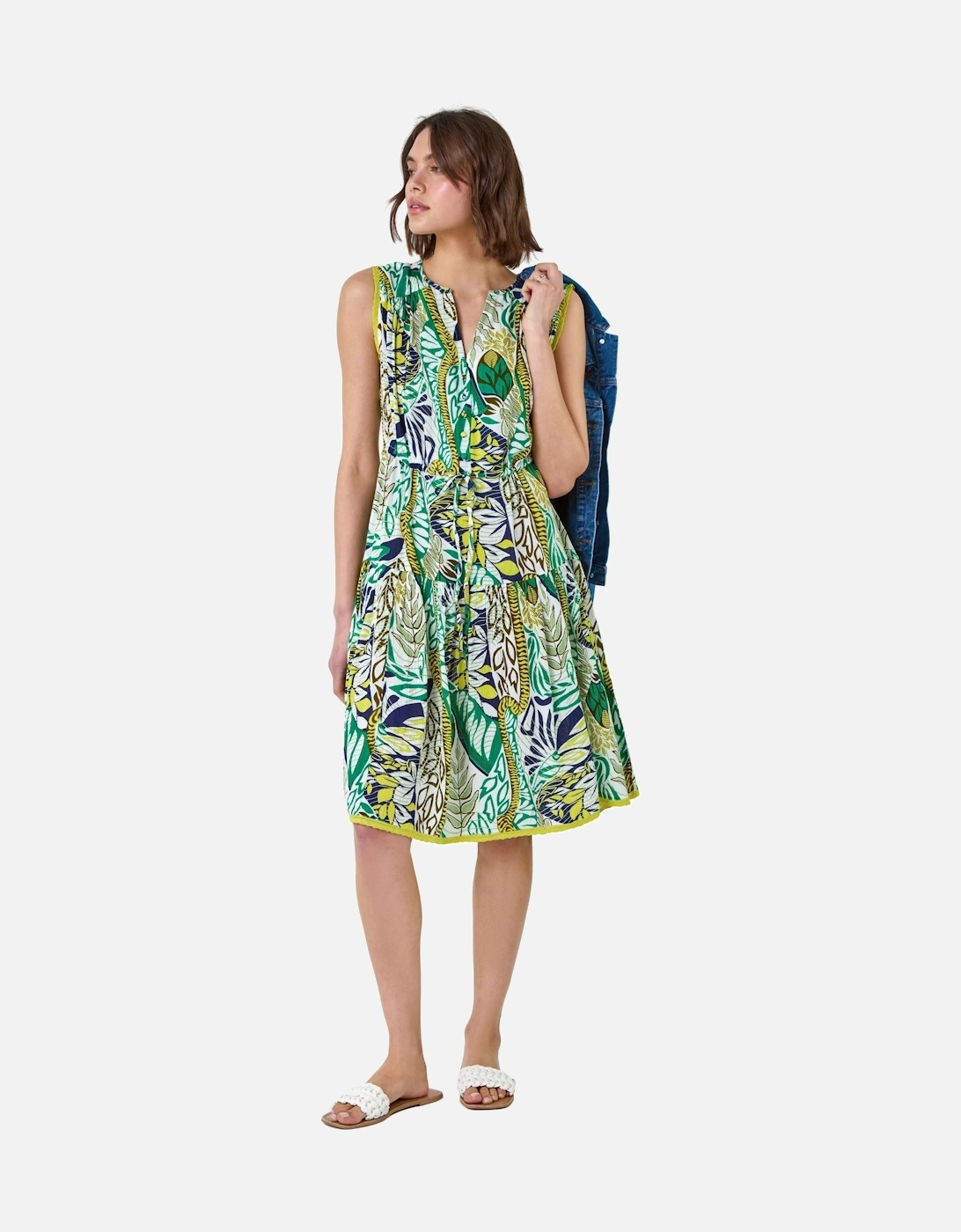 Leaf Print Tiered Woven Dress, 2 of 1
