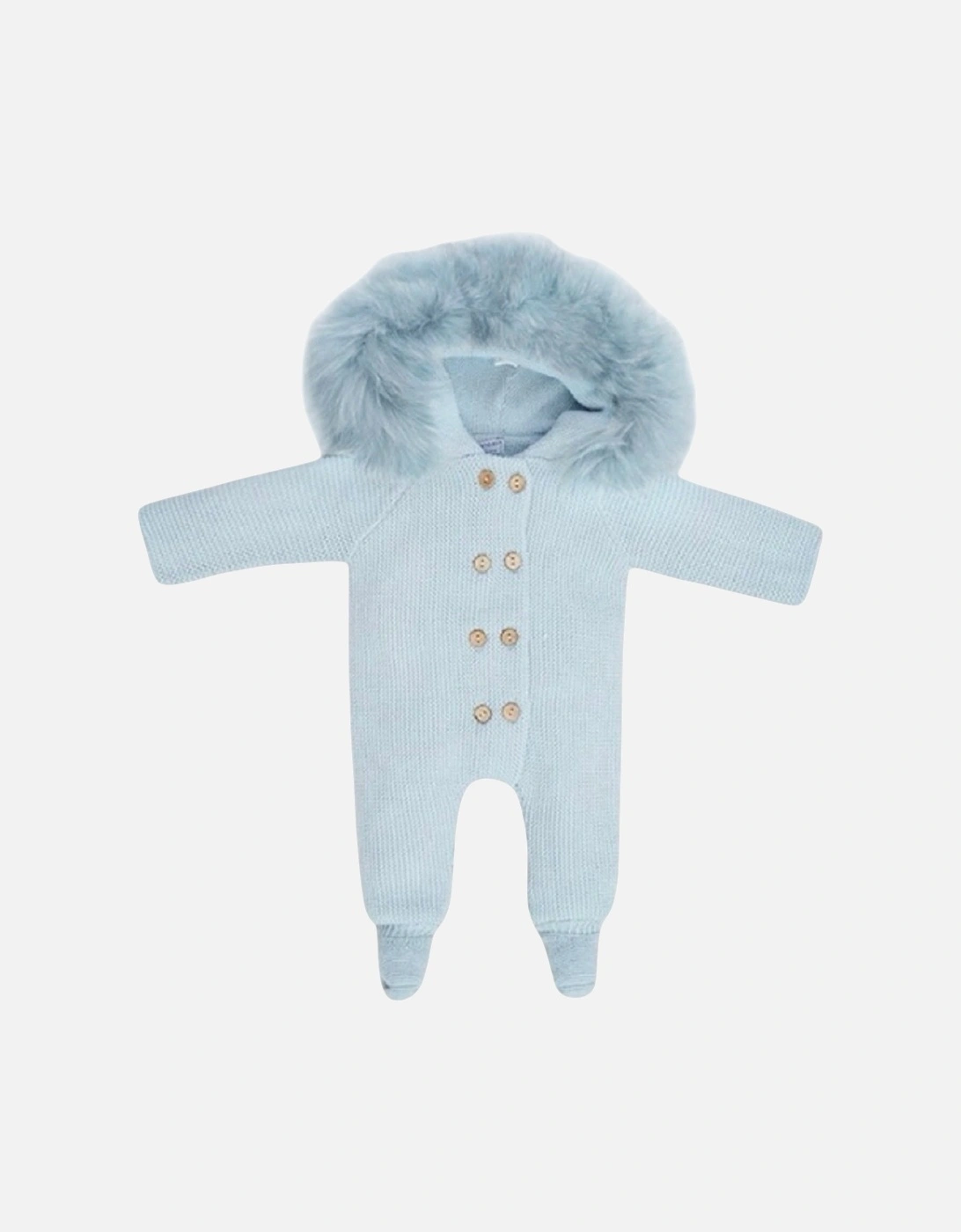 Powder Blue Knit Faux Fur Pramsuit, 2 of 1