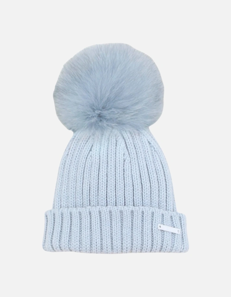 Powder Blue Knit Faux Fur Hat
