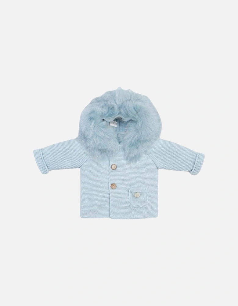 Powder Blue Knit Faux Fur Cardigan