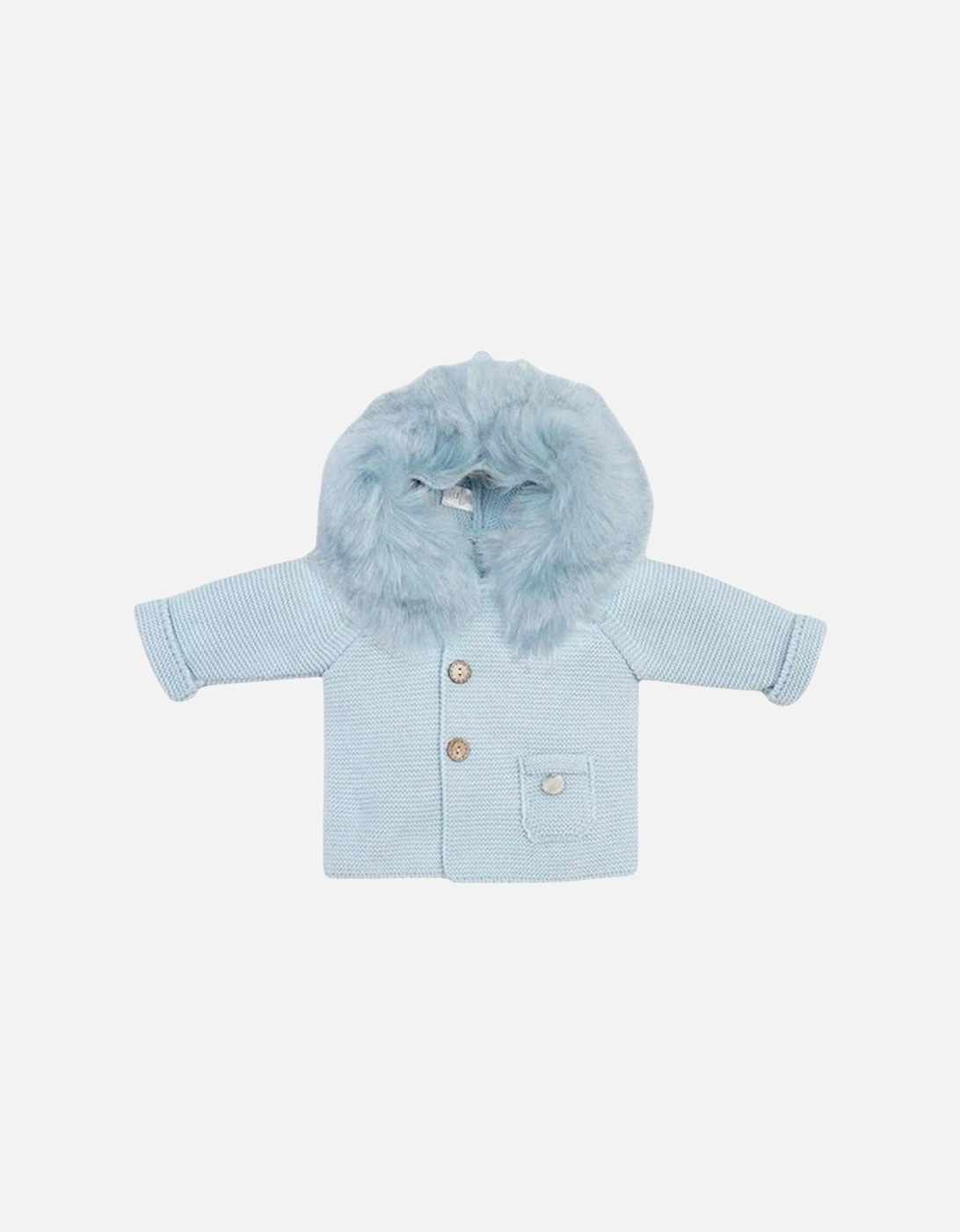 Powder Blue Knit Faux Fur Cardigan, 6 of 5