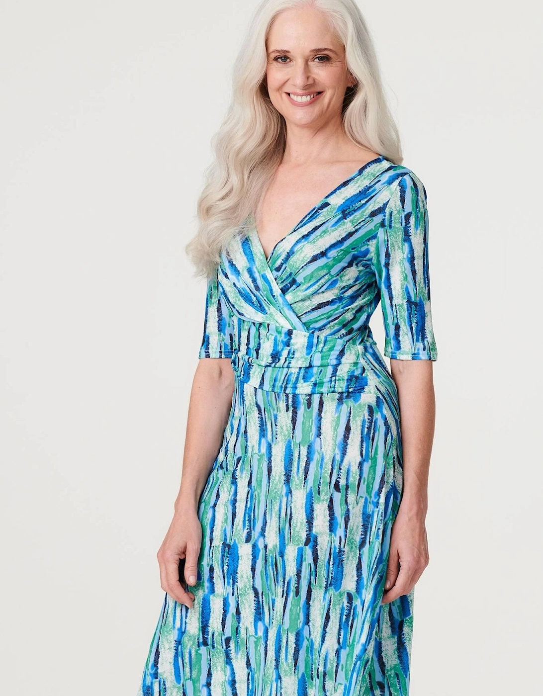 Printed 1/2 Sleeve Faux Wrap Dress, 2 of 1
