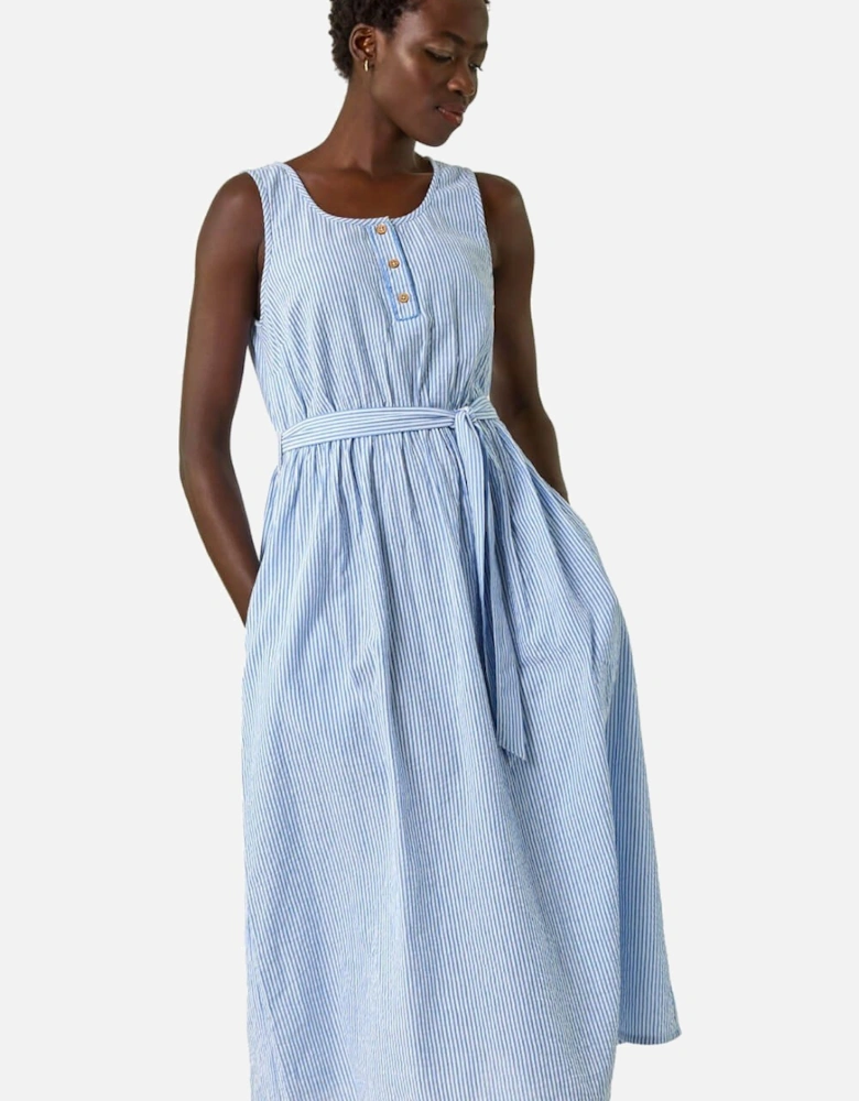 Pinstripe Belted Midi Dress