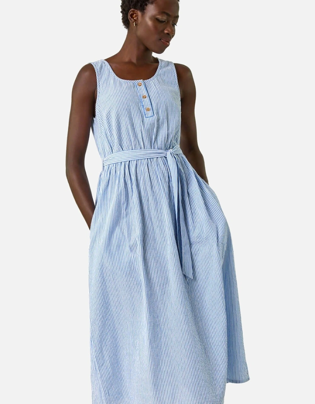 Pinstripe Belted Midi Dress, 2 of 1