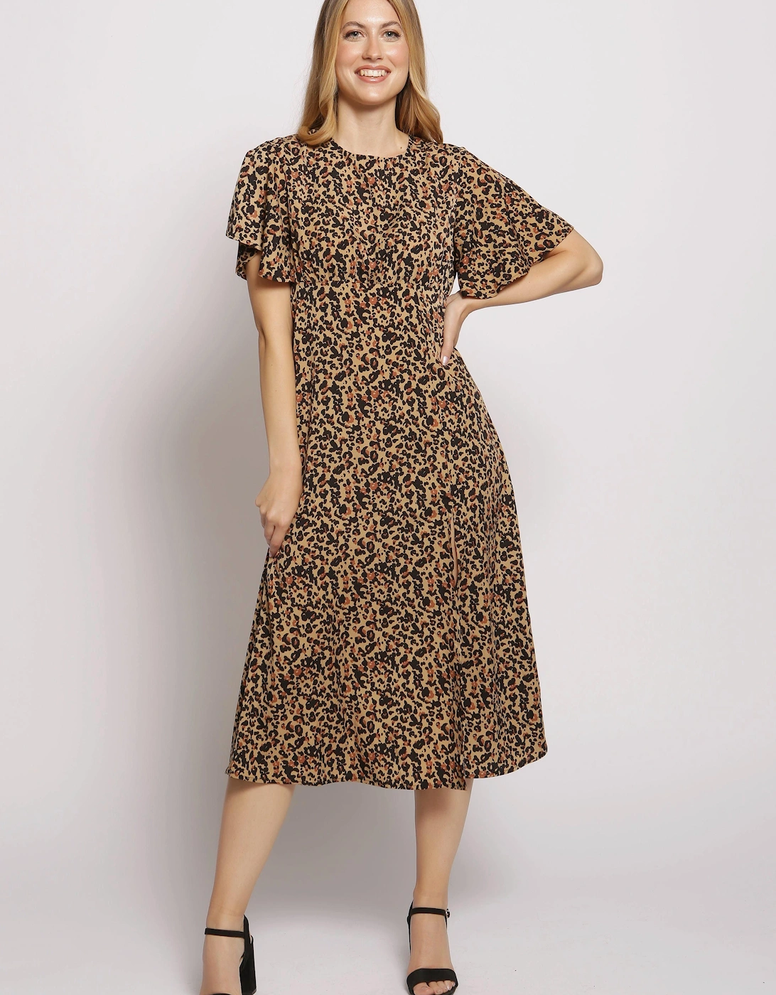 Angel Sleeve Leopard Print Midi Dress, 2 of 1