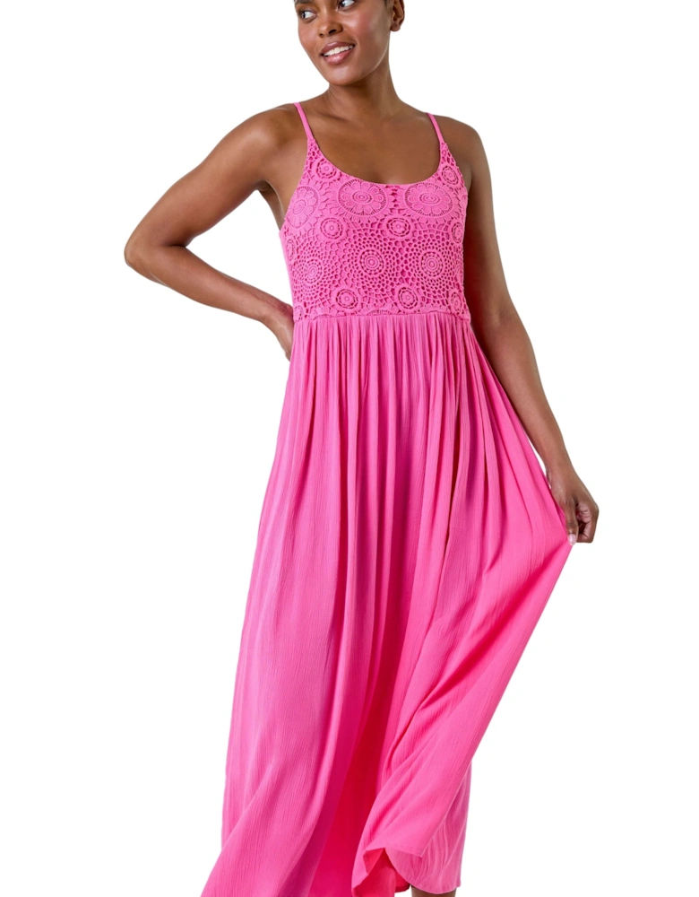 Lace Bodice Strappy Midi Dress