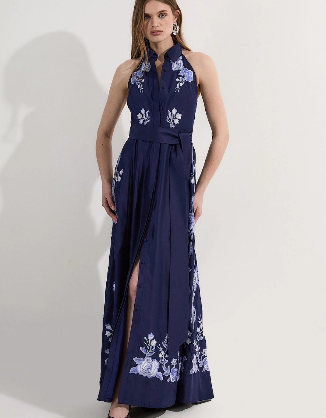 Petite Rose Embroidered Voile Midi Halter Dress, 2 of 1