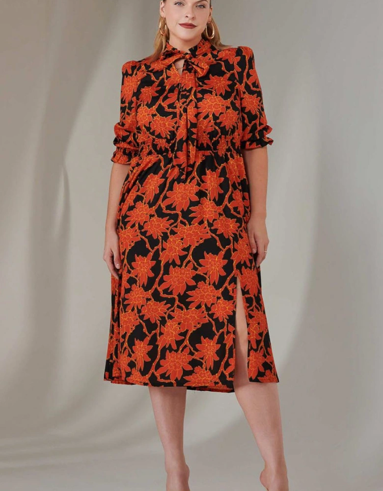 Print Tie Neck Dress