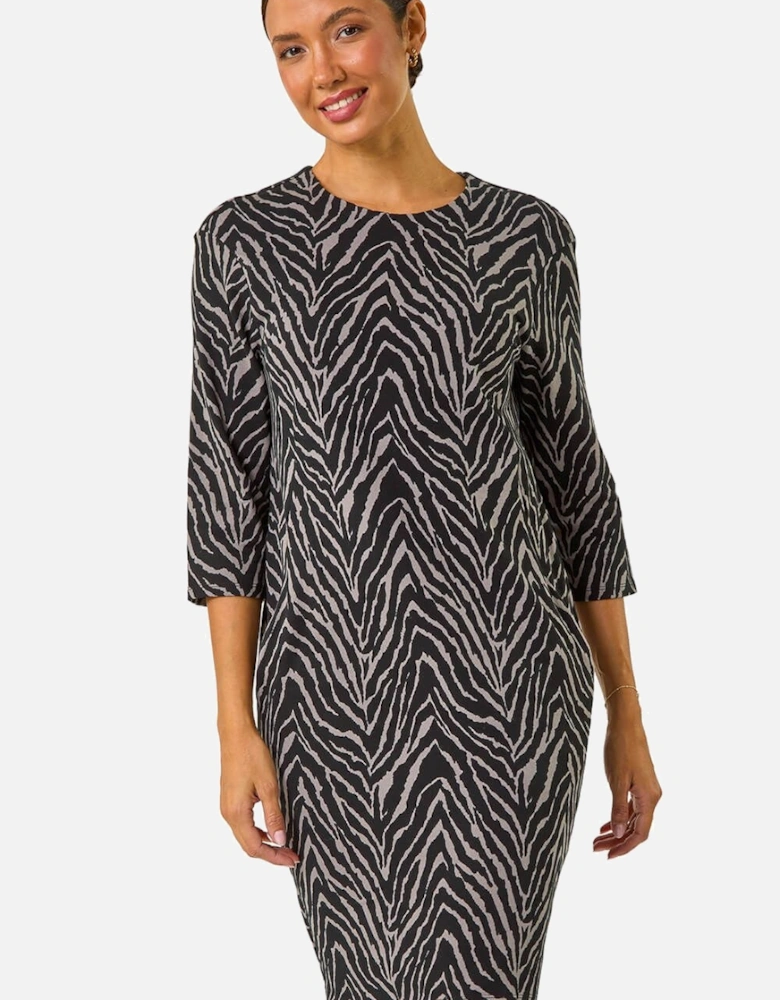 Animal Print Pocket Shift Stretch Dress