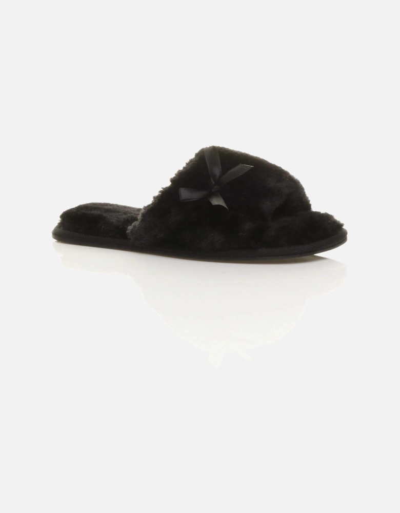 Flat  Heel Peep Toe Sandals Faux Fur Slippers