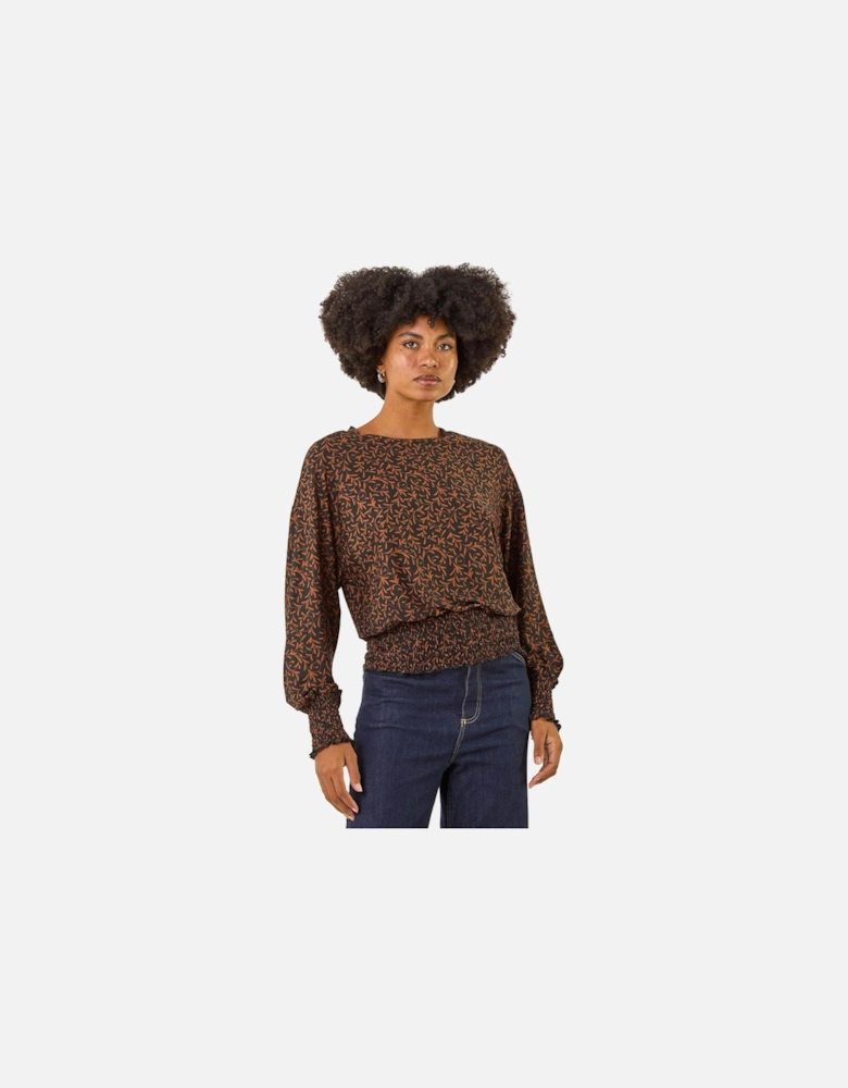 Abstract Print Shirred Top