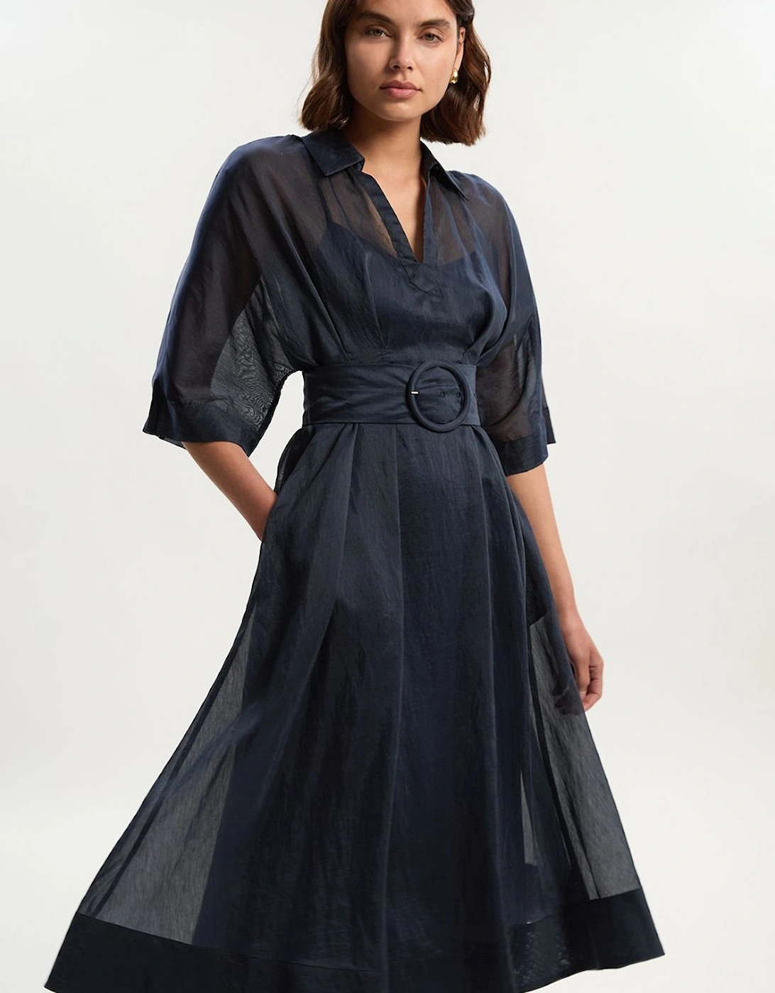 Organdie Plunge Collared Woven Maxi Dress, 2 of 1