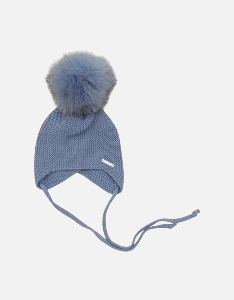Strong Blue Knit Natural Fur Tie Hat