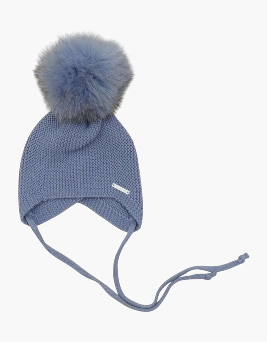 Pangasa Baby Boy's Strong Blue Knit Natural Fur Tie Hat - Size: 3-6 months