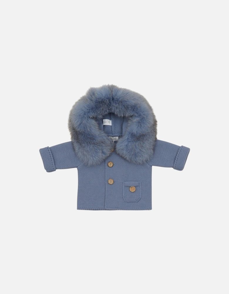 Strong Blue Knit Natural Fur Cardigan