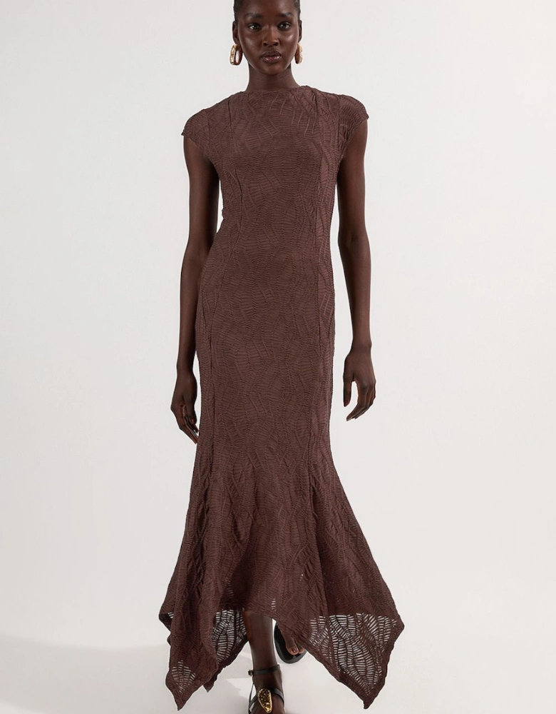 Textured Hanky Hem Short Sleeve Trim Detail Jersey Maxi Dress