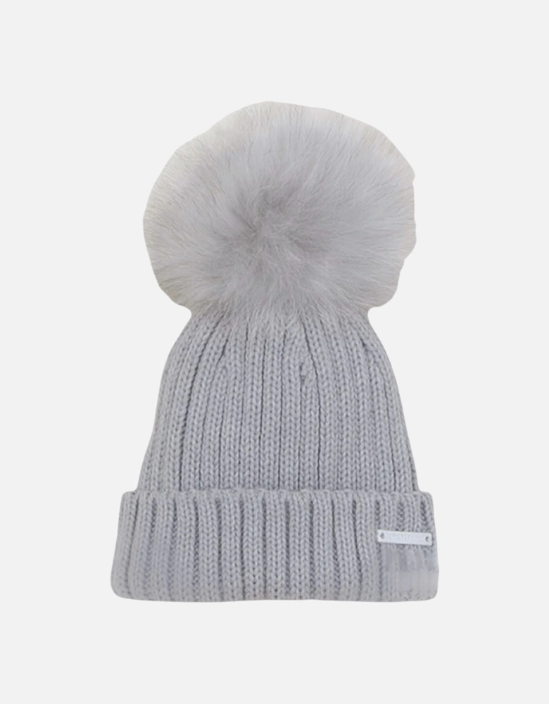 Grey Knit Faux Fur Hat