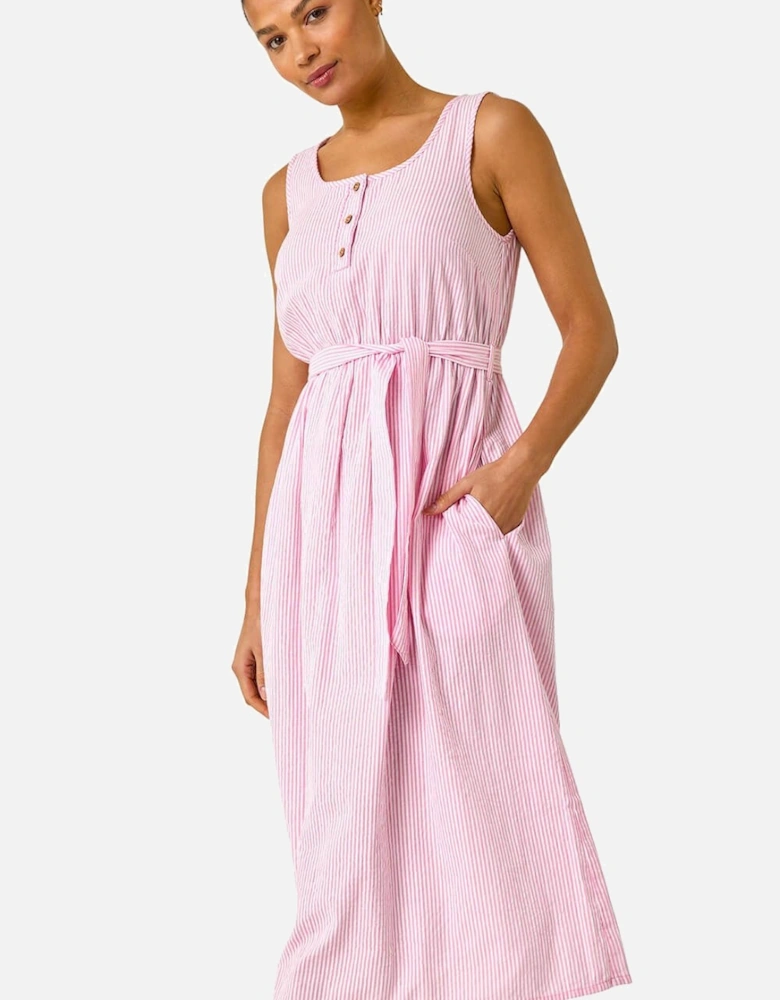 Pinstripe Belted Midi Dress