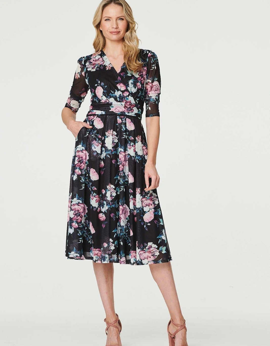 Floral Ruched Midi Tea Dress, 2 of 1