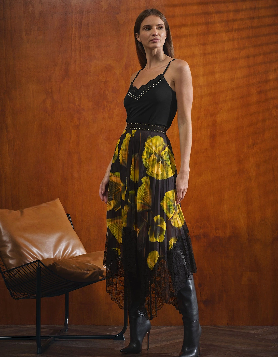 Floral Pleated Mesh Skirt, 2 of 1