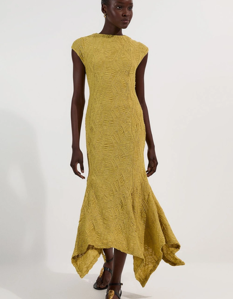 Textured Hanky Hem Short Sleeve Trim Detail Jersey Maxi Dress