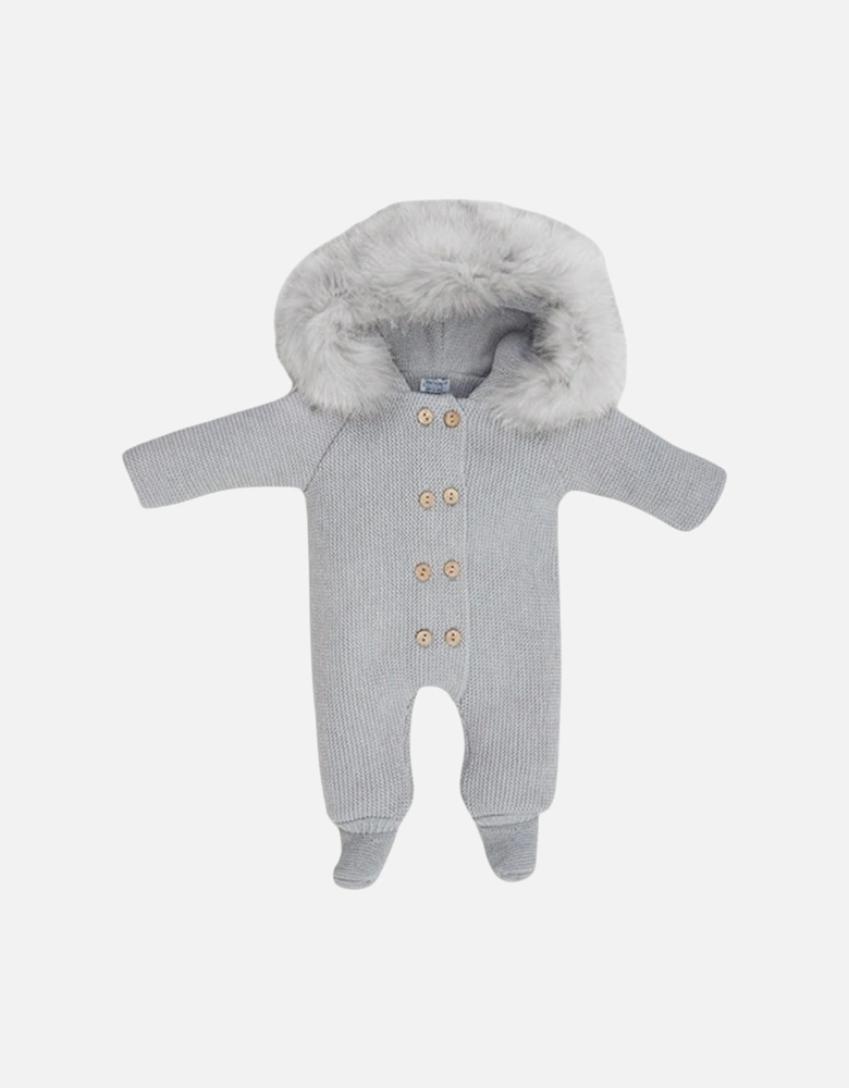 Grey Knit Faux Fur Pramsuit