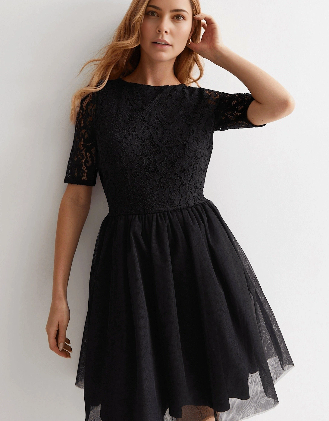Black Lace Open Back Mini Dress, 2 of 1