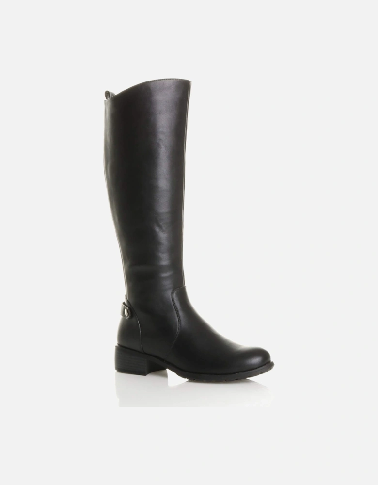 Low  Heel Riding Faux Leather Calf Boots