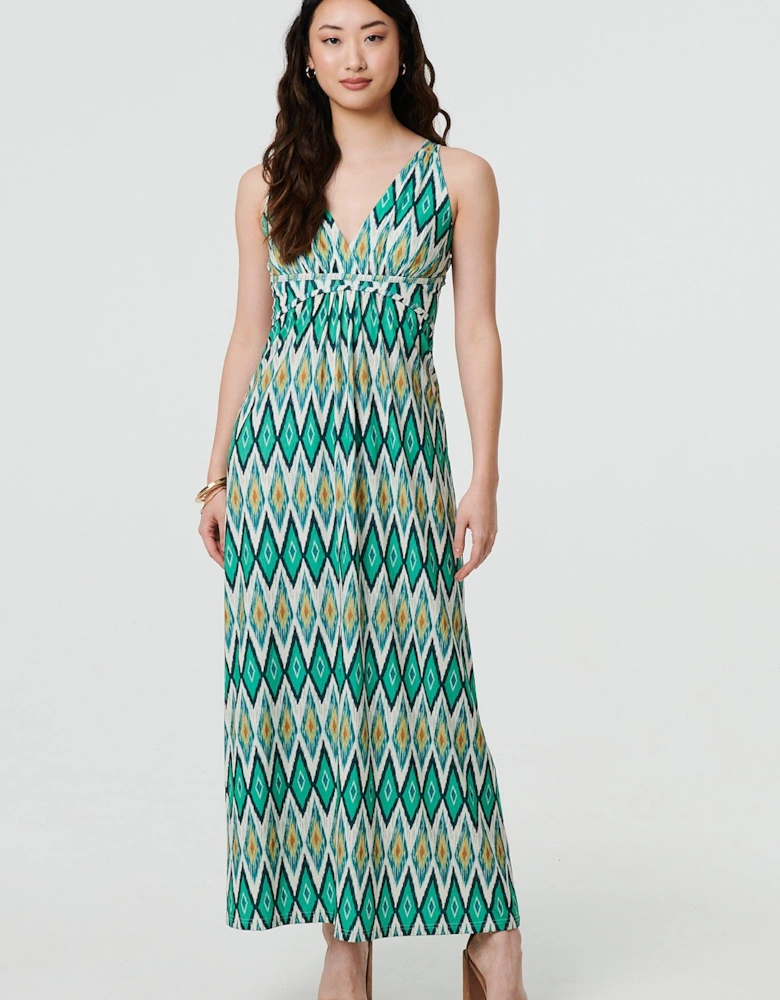 Abstract Print Sleeveless V-Neck Maxi Dress