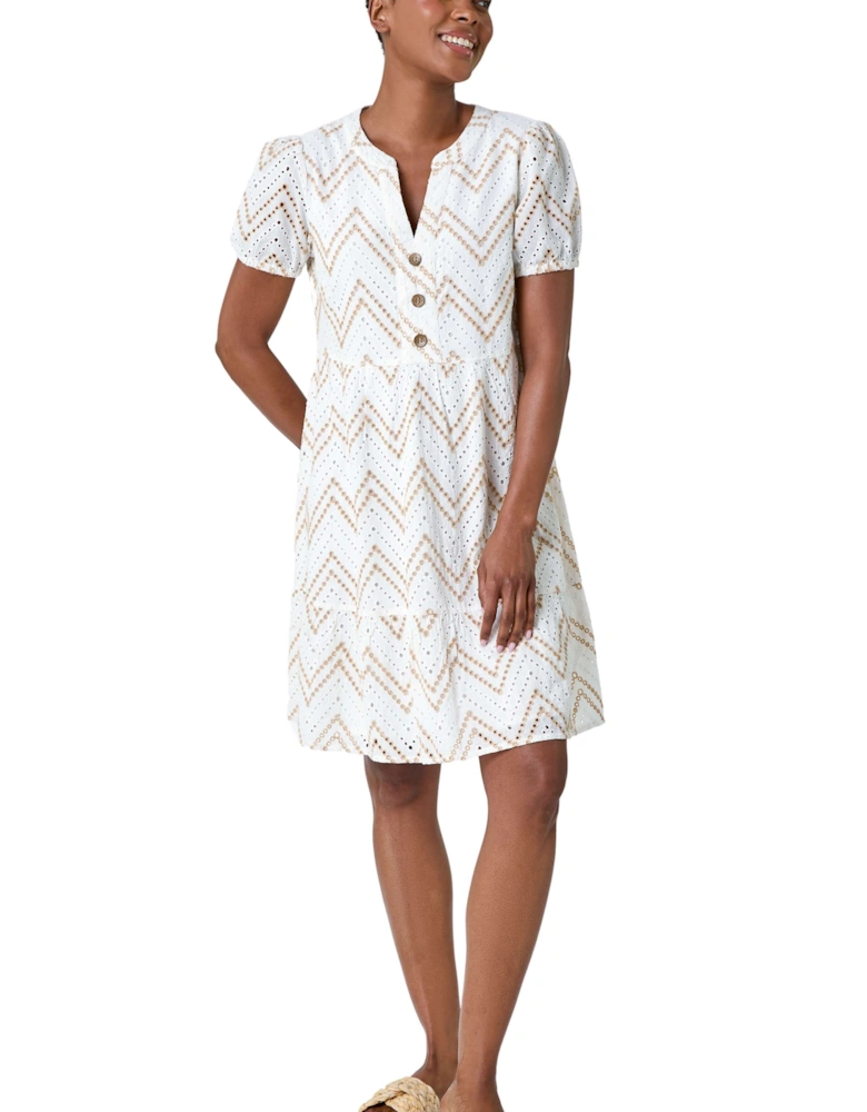 Zig-Zag Embroidered Cotton Tunic Dress