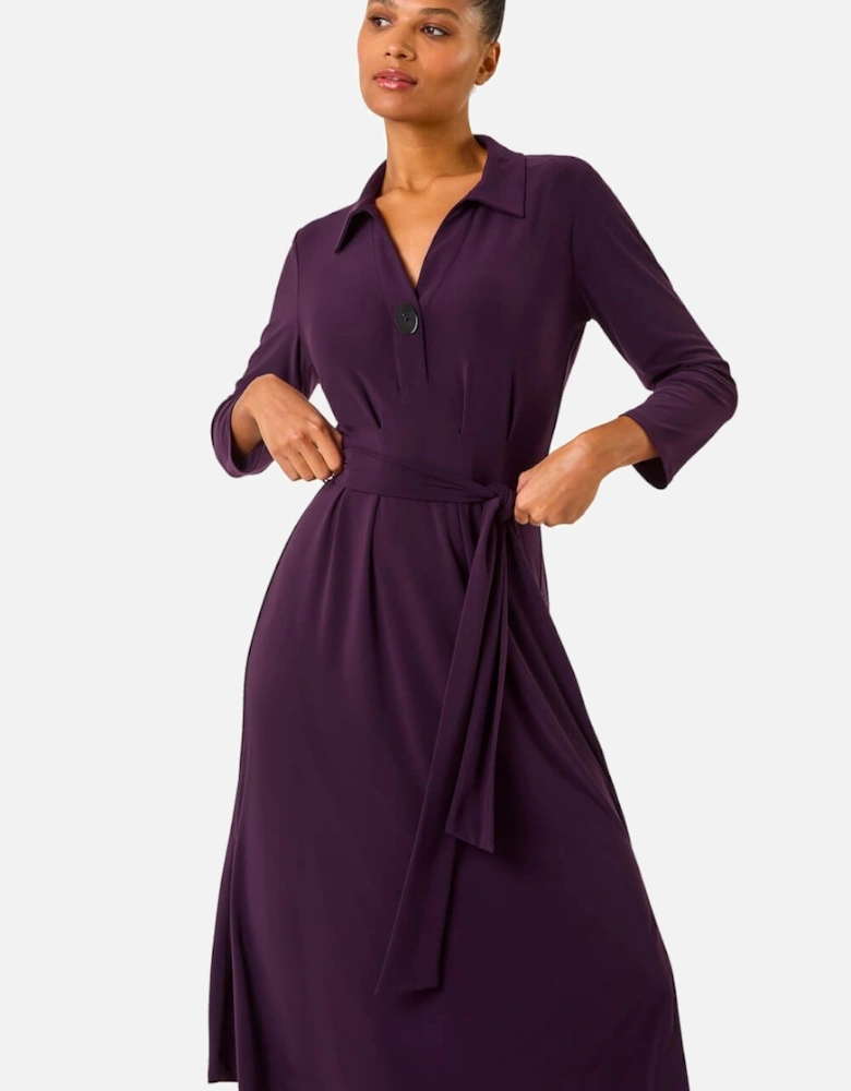 V-Neck Belted Midi Shirt Dress