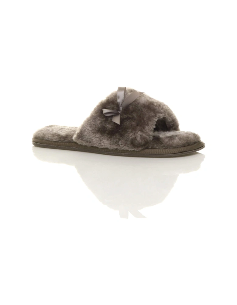 Flat  Heel Peep Toe Sandals Faux Fur Slippers