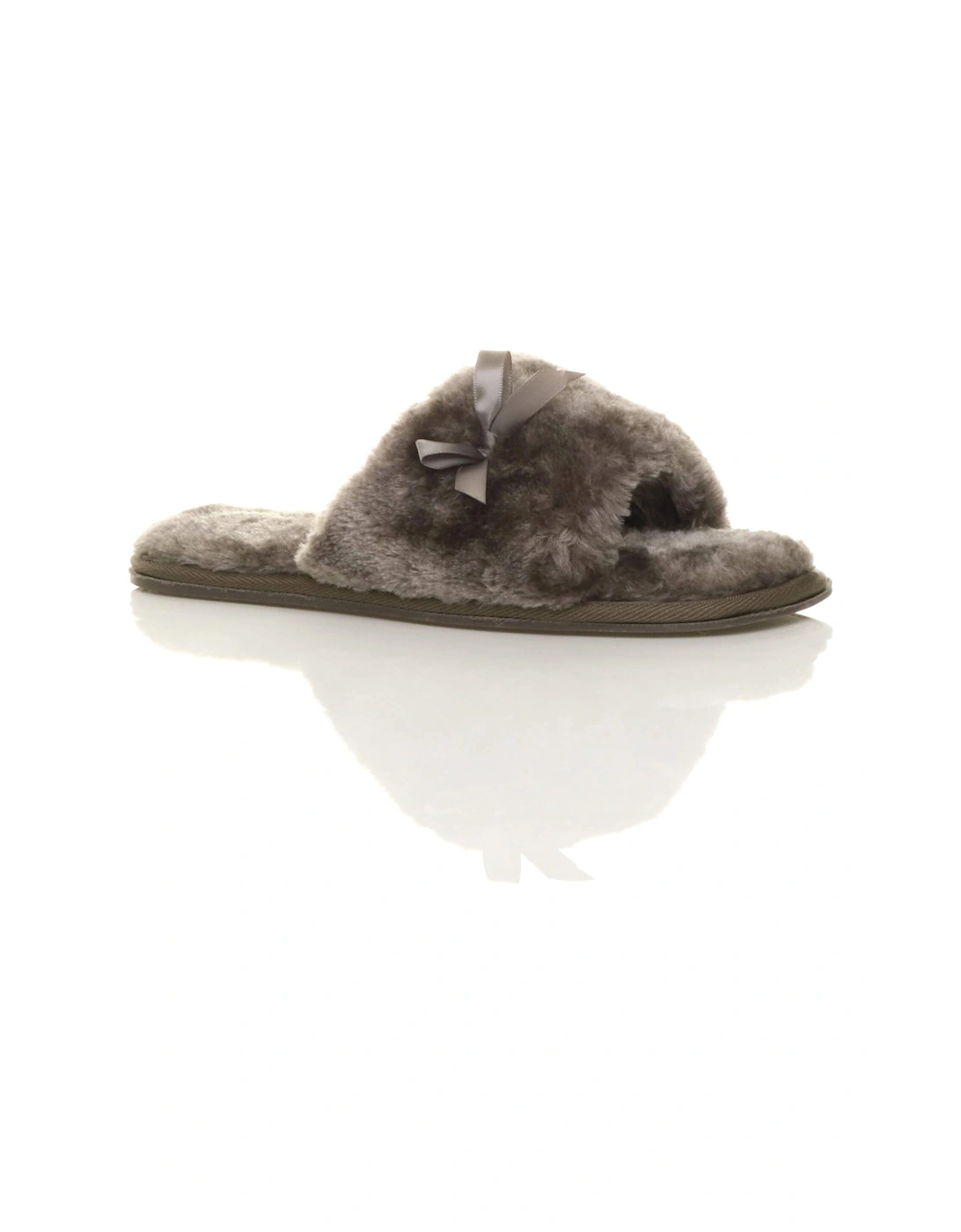 Flat  Heel Peep Toe Sandals Faux Fur Slippers, 2 of 1